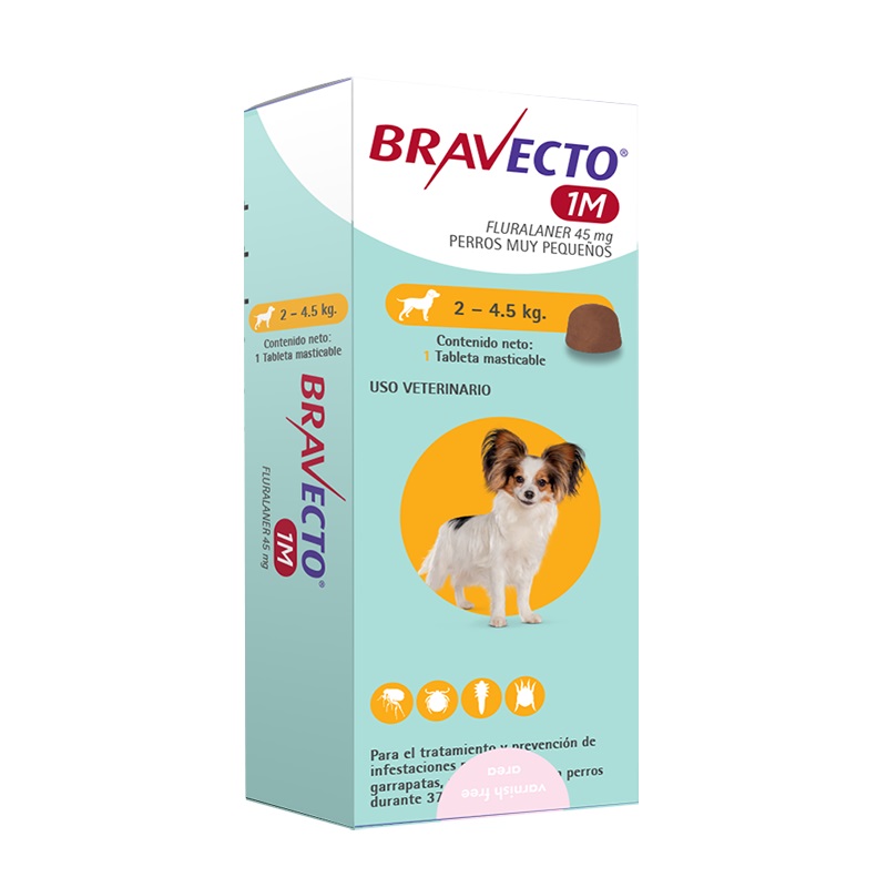 Bravecto 1M 045 mg Perros 2 a 4,5 kg 1 Comp.Masticable 37 Días MSD