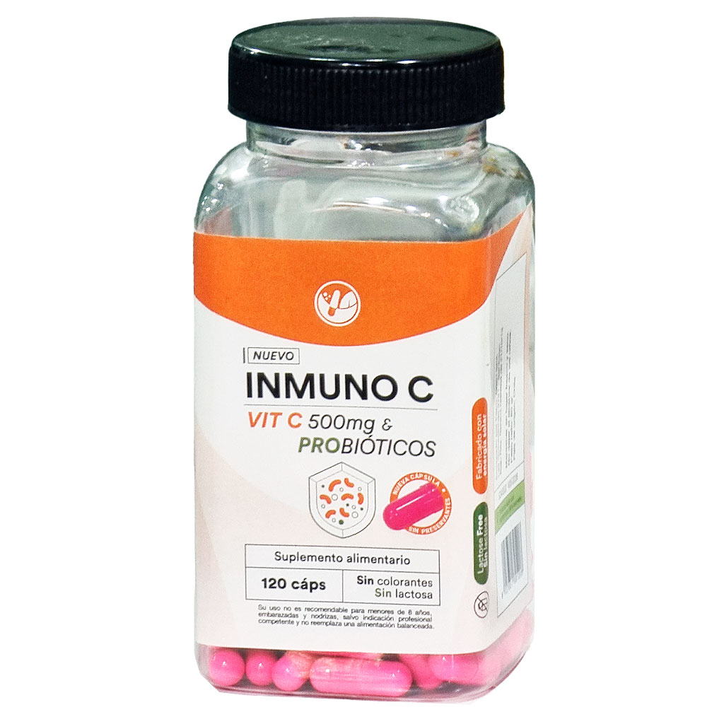 Inmuno C Vitamina C 500 mg + Probióticos 120 Cápsulas Natural Farm