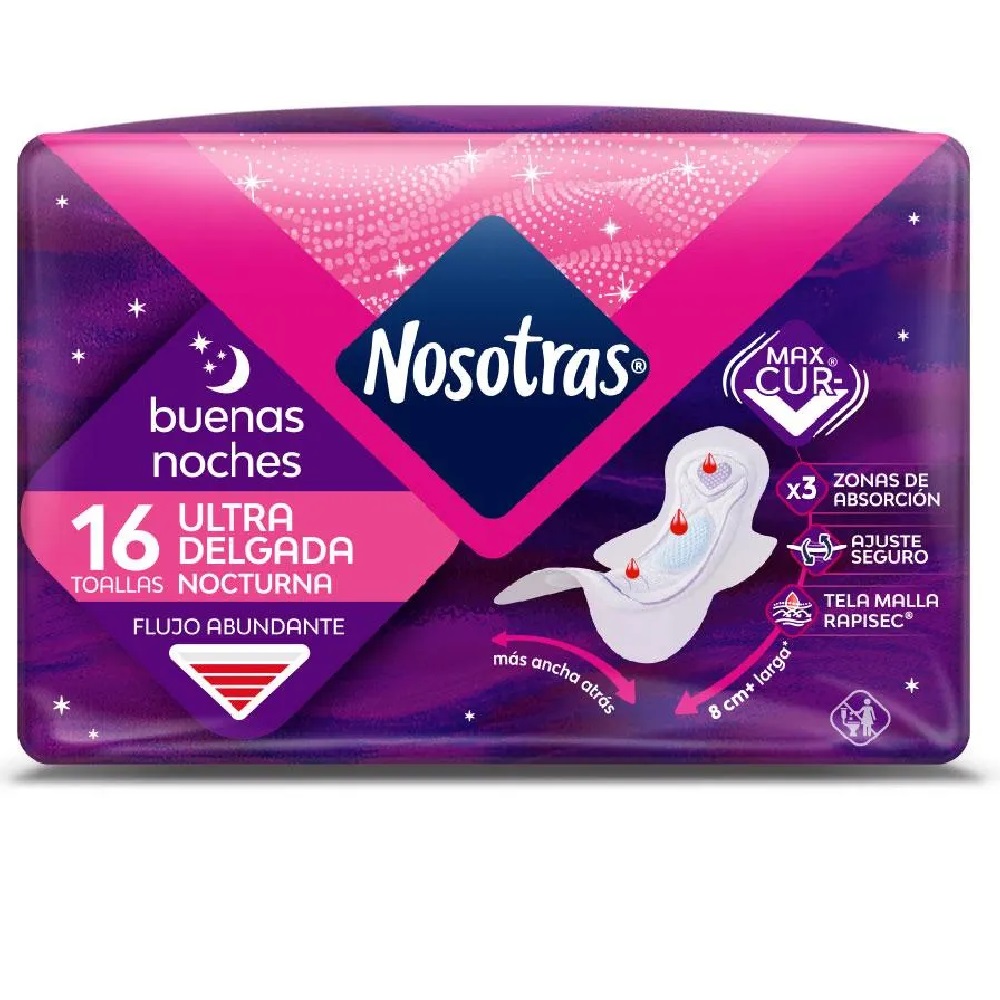 Nosotras Buenas Noches Ultradelgada Malla con Alas 16 Toallas Femeninas