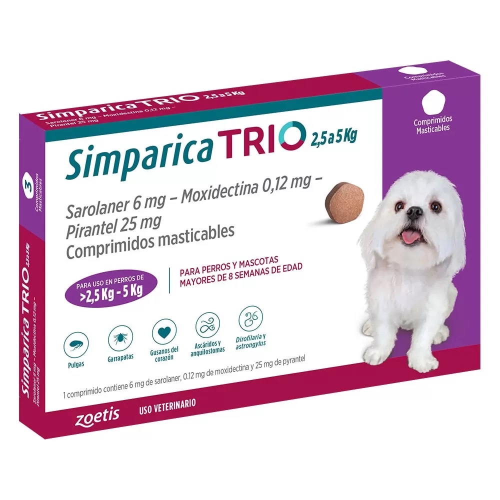 Simparica TRIO Perros 2.5 a 5 kg 1 Comprimido Masticable Zoetis