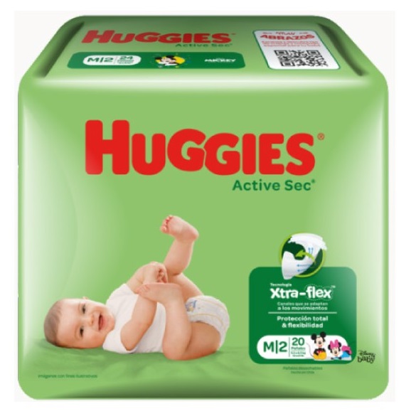 Huggies Active Sec Talla M 5.5-9.5 Kg 20 Pañales Kimberly Clark