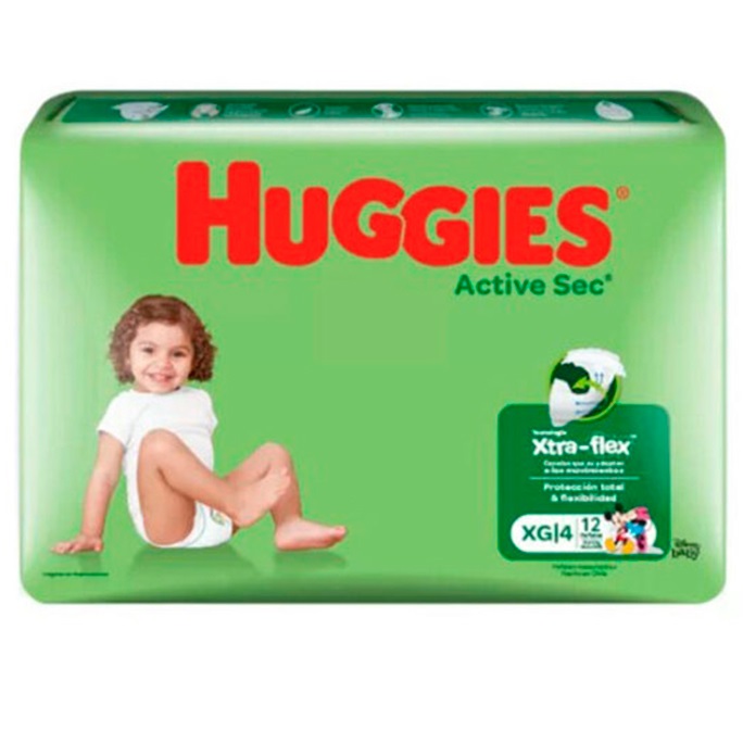 Huggies Active Sec Talla XG 12-15 Kg 12 Pañales Kimberly Clark