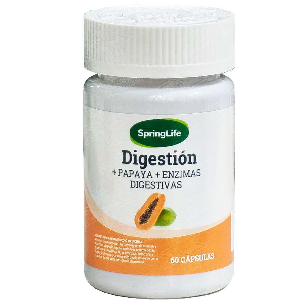 Digestión Papaya+ Enzimas Digestivas 60 Cápsulas Springlife