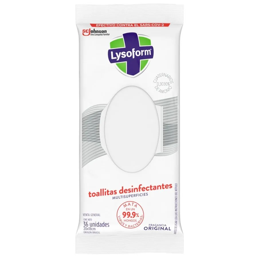 Lysoform Toallitas Húmedas Desinfectantes Multisuperficies Original 36 Unidades