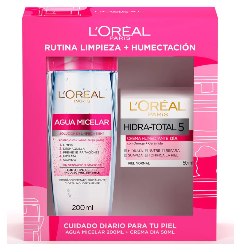 Rutina Limpieza y Humectación Agua Micelar 200 mL + Crema Día 50 mL L'oreal