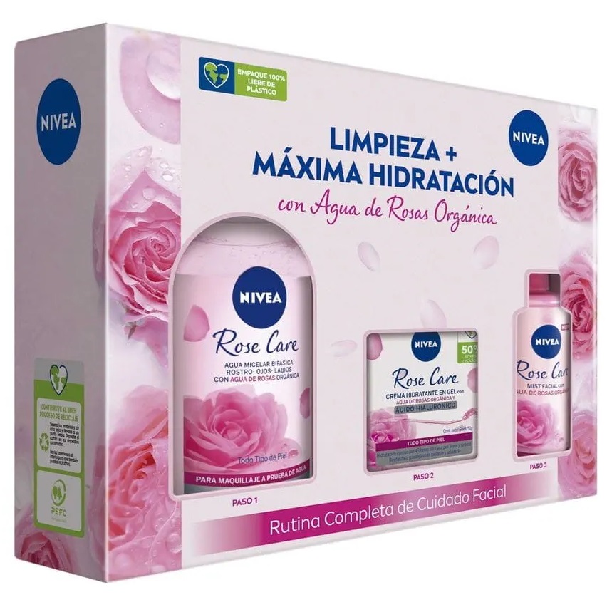 Nivea Rutina Rose Care Agua Micelar Bifásica + Crema Hidratante Gel + Mist Refrescante