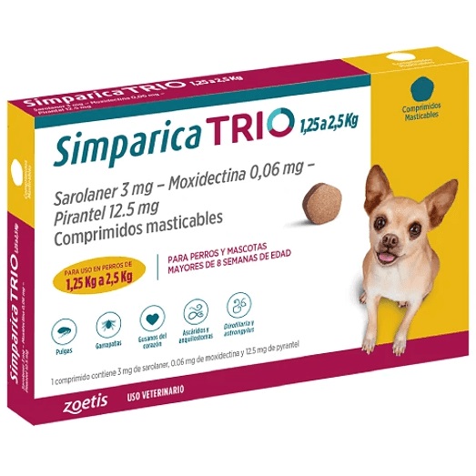 Simparica TRIO Perros 1.25 a 2.5 kg 1 Comprimido Masticable Zoetis