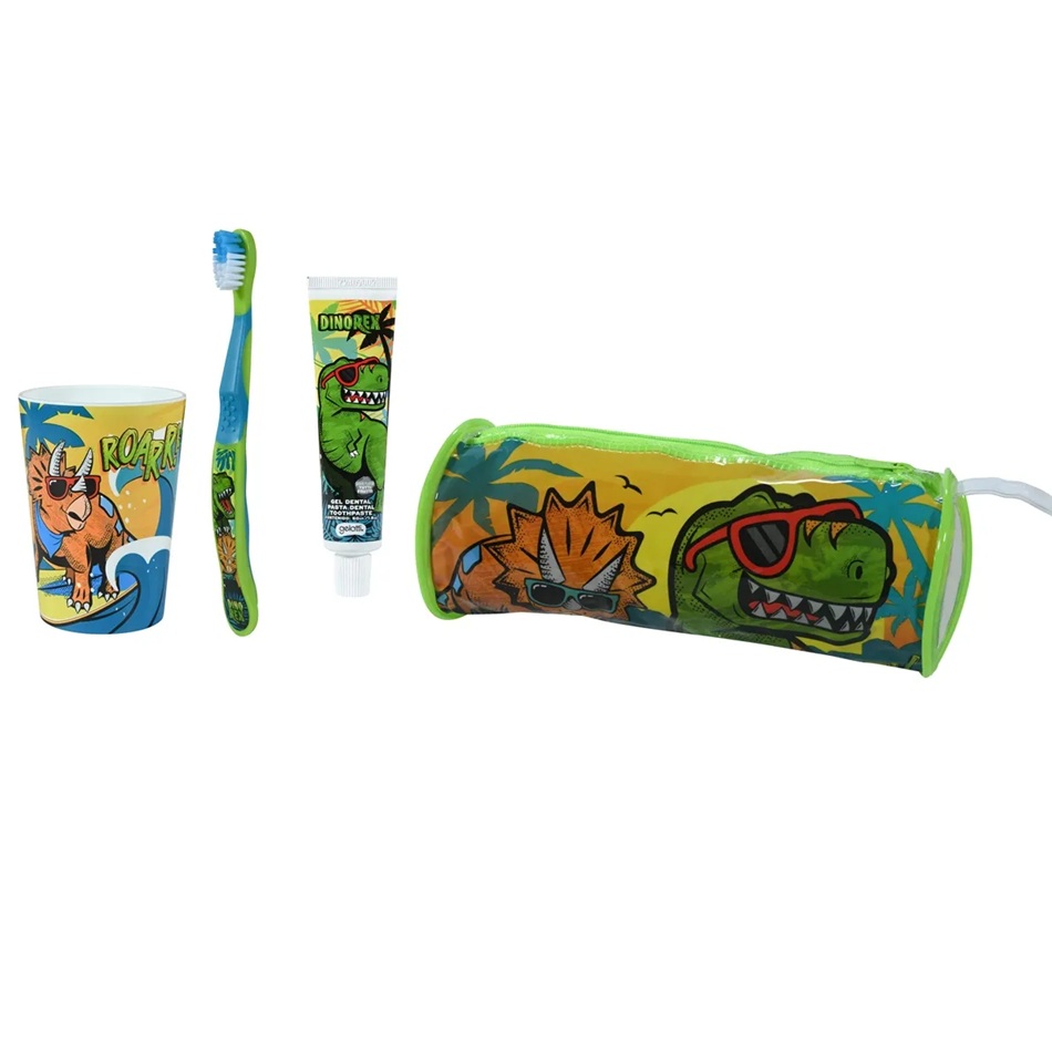 DinoRex Cepillo + Pasta Dental 50 g + Vaso + Estuche Gelatti