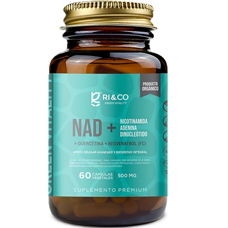 NAD+ Quercetina y Trans-Resveratrol Premium 500 mg 60 Cápsulas Veggies Ri&CO