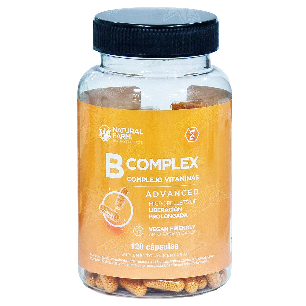 B-Complex (8 Vit.) LP 120 Cápsulas con Gránulos de Lib. Prolongada Natural Farm