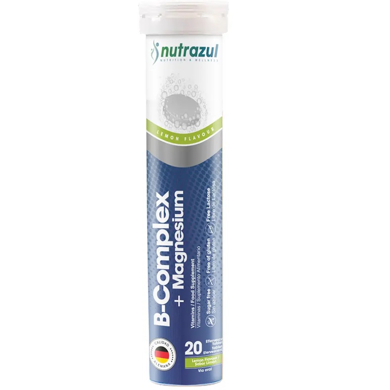B-Complex (4 Vit.) + Magnesio 300 mg 20 Comprimidos Efervescentes Limón Nutrazul