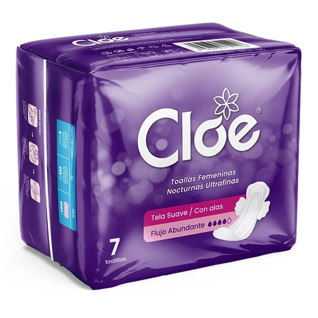 Cloe 7 Toallas Higiénicas Nocturnas Ultrafina Suave con Alas