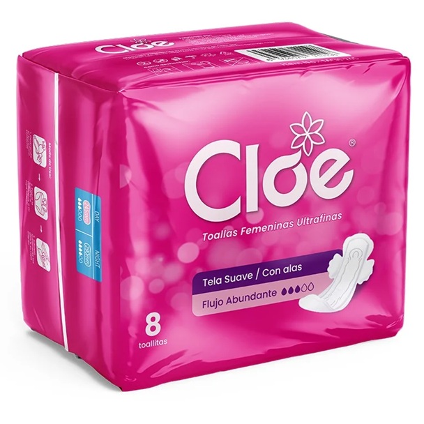 Cloe 8 Toallas Higiénicas Ultrafina Suave con Alas