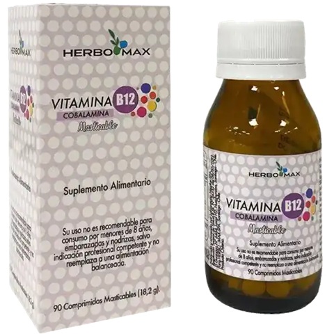 Vitamina B12 Cobalamina 90 Comprimidos Masticables HerboMax