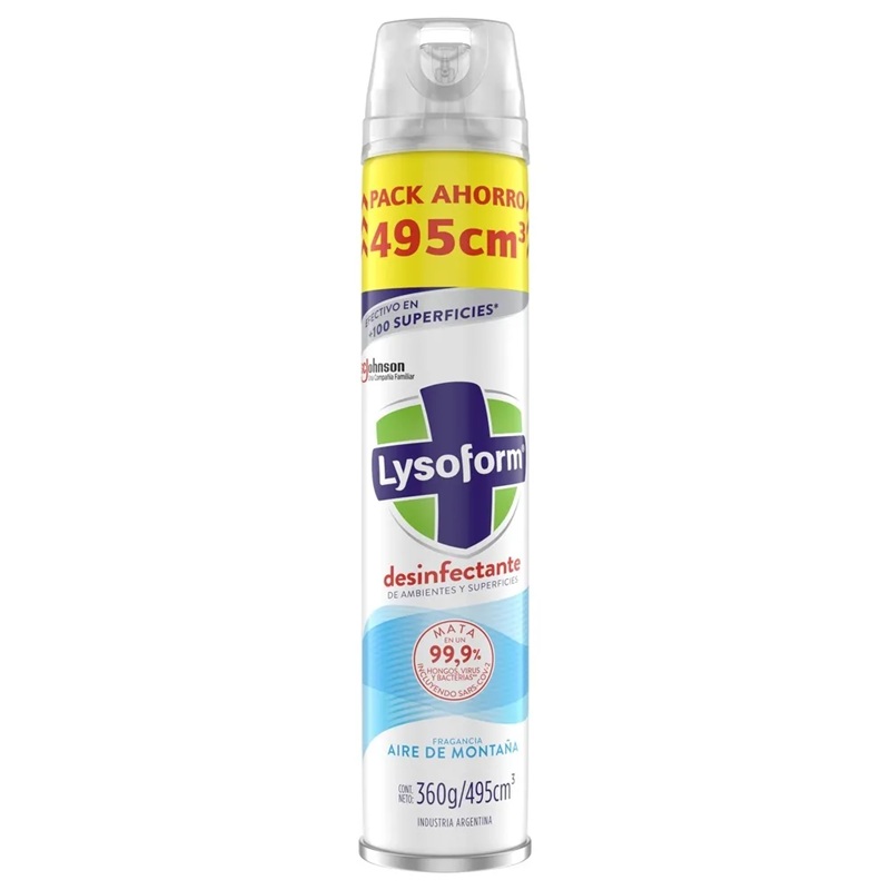 Lysoform Desinfectante de Ambiente en Aerosol Aire de Montaña 360g/495mL