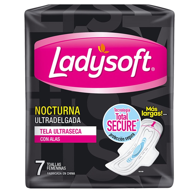 Ladysoft Nocturna Ultra Delgada Malla Con Alas 7 Toallas Femeninas Cmpc