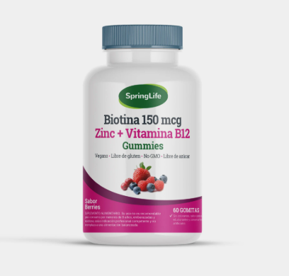 Biotina 150 mcg + Zinc + Vit. B12 60 Gomitas Berries SpringLife