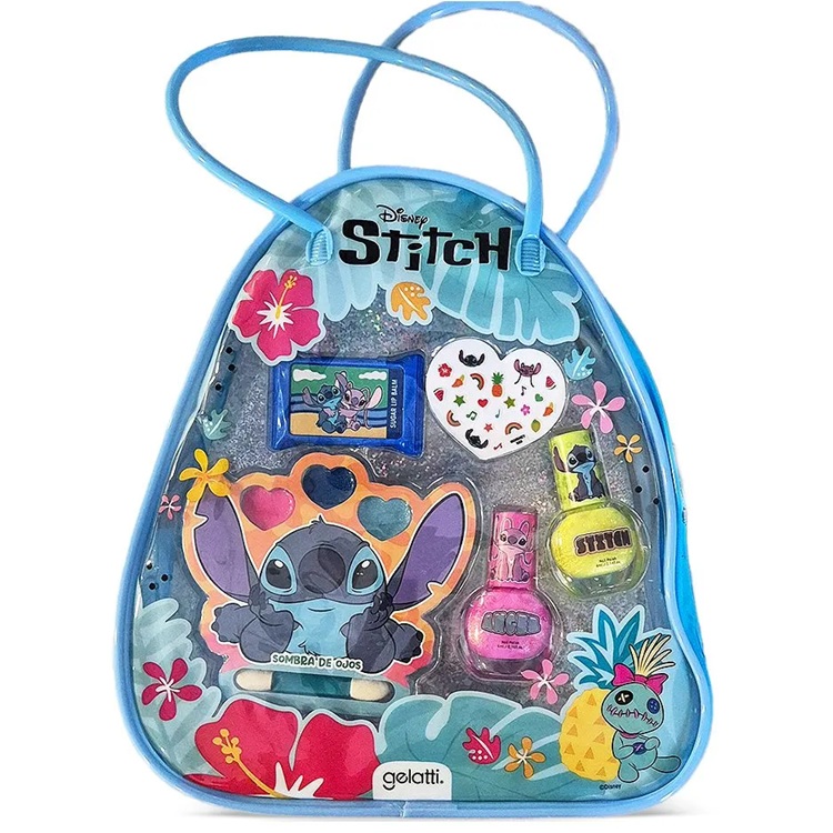 Stitch Beauty Set Cartera+ Bálsamo Labial+ Esmaltes+ Sombras+ Stickers