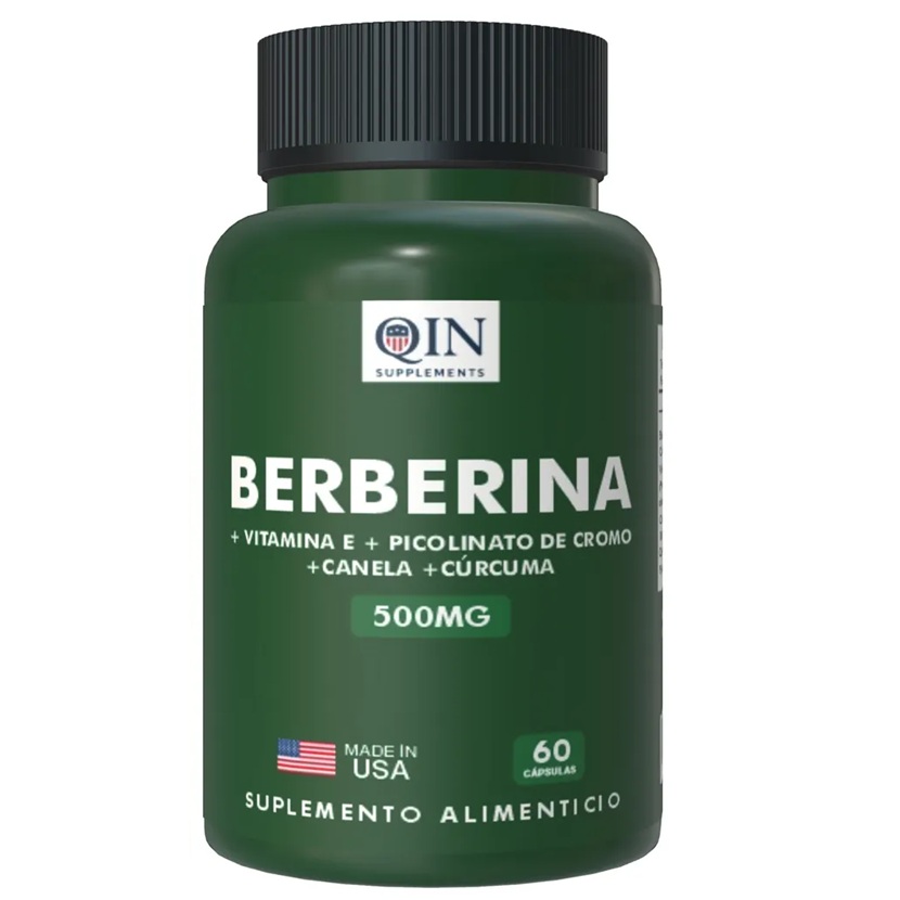 Berberina 500 mg -Cúrcuma -Vit. E - Picolinato de Cromo - Canela 60 Cápsulas Qin