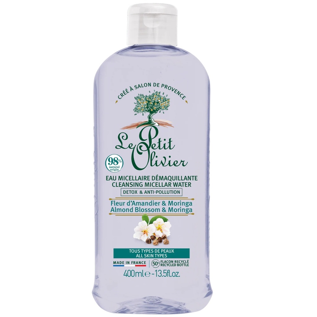 Agua Micelar Desmaquillante Detox Anticontaminación Almendra y Moringa 400 mL Le Petit Olivier