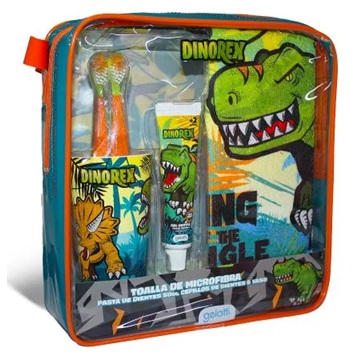 DinoRex 2 Cepillos + Pasta Dental 50 g + Toalla Microfibra + Vaso + Estuche Gelatti