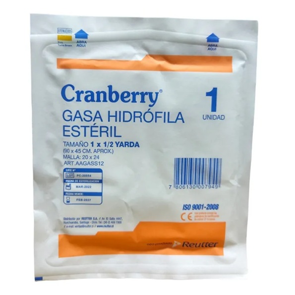 Gasa Hidrófila Estéril 90 x 45 cm 1 Un Reutter Cranberry