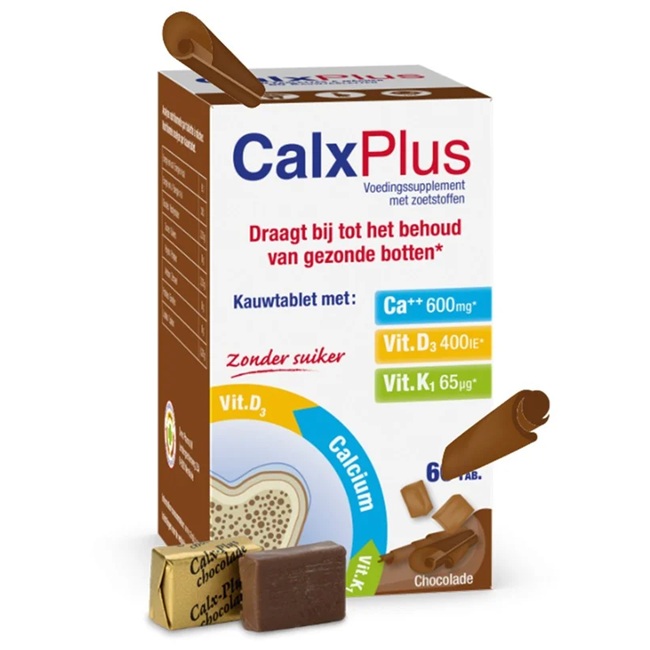 CalxPlus (Calcio 600 mg+Vit.D3 400 UI+ Vit.K1 65 mg) Chocolate 60 Comprimidos Masticables