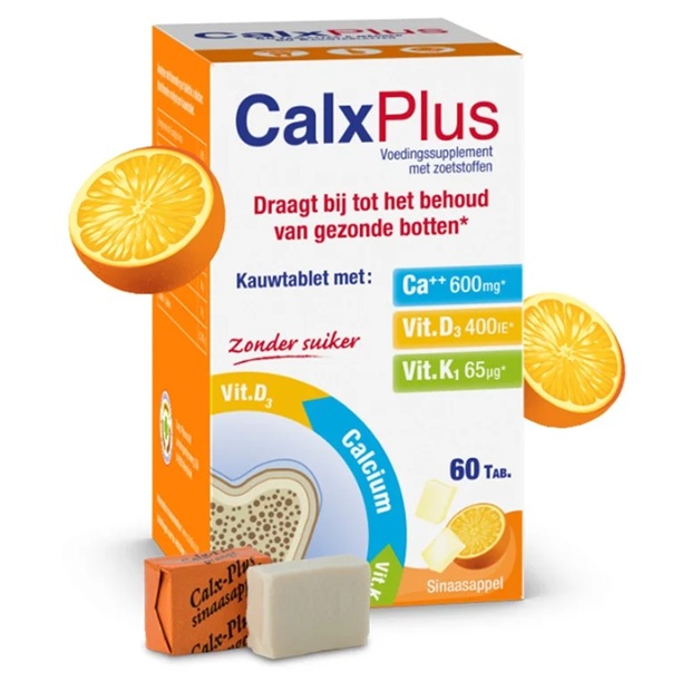 CalxPlus (Calcio 600 mg+Vit.D3 400 UI+ Vit.K1 65 mg) Naranja 60 Comprimidos Masticables