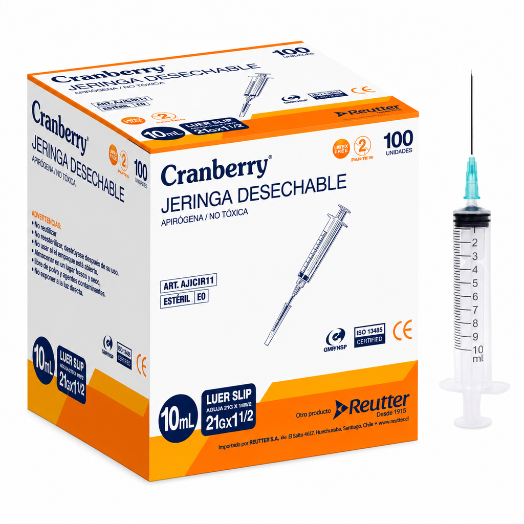 Jeringa 10 mL Luer Slip Aguja 21 G 1 ½" Reutter Cranberry
