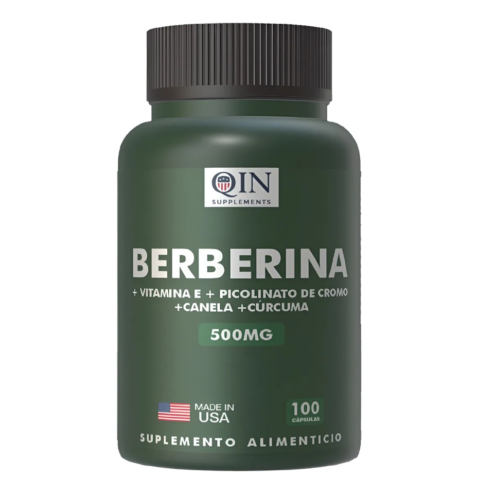 Berberina 500 mg -Cúrcuma -Vit. E - Picolinato de Cromo - Canela 100 Cápsulas Qin