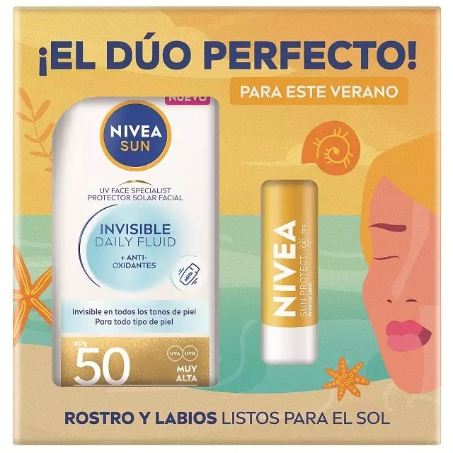 Nivea Sun Pack UV Invisible Daily Fluid FPS 50 +Bálsamo Labial Sun FPS 20