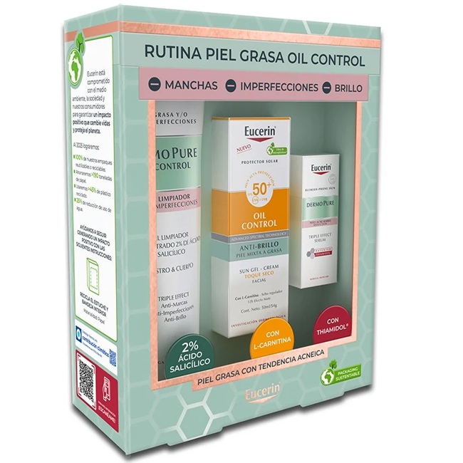Eucerin Rutina Piel Grasa Oil Control Bloqueador Gel-Crema FPS 50+ 50 mL + Gel Limpiador Triple 150 mL + Triple Serum