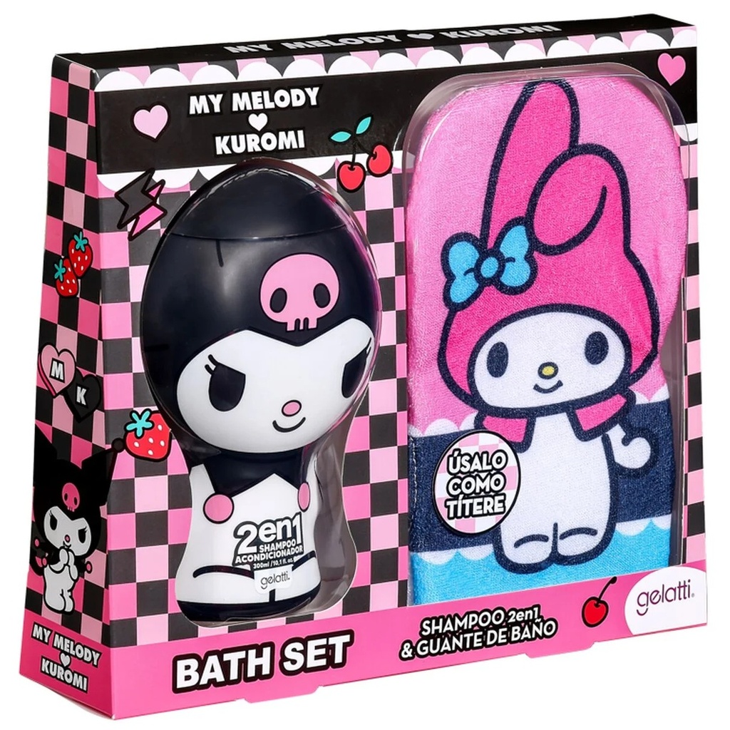 Kuromi My Melody Set de Baño Shampoo 2en1 + Guante de Baño Gelatti