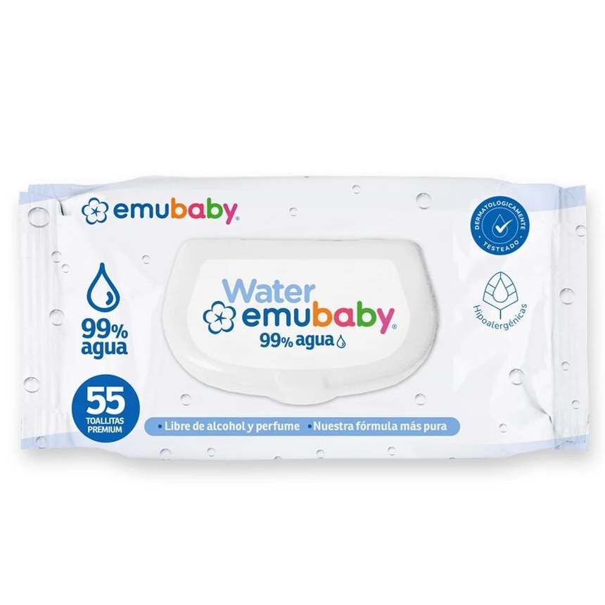 Water EmuBaby Toallitas Húmedas 99% Agua 55 Unidades