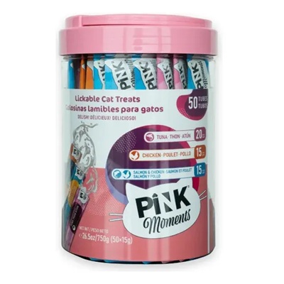 Pink Tarro Snack Golosinas Gatos 50 Sachets Surtidos Atún, Pollo, Salmón y Pollo x 15 g