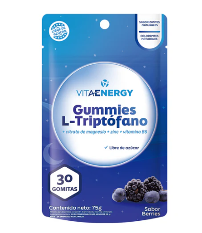 VitaEnergy L-Triptófano+ Mg + Zn  Vitamina B6 30 Gomitas Libre de Azúcar Sabor Berries 75 g Bioplus