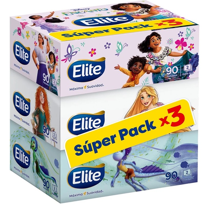 Elite Doble Hoja 3 Cajas de 90 Pañuelos Desechables Cmpc