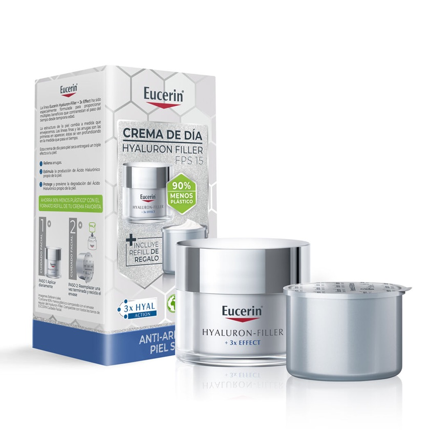 Hyaluron Filler Set Crema + Repuesto 3X Effect Crema Facial FPS 15 Piel Seca 50 mL Eucerin