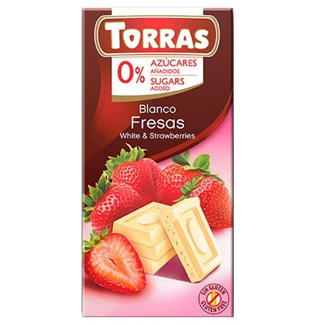 Torras Chocolate Blanco con Fresas Sin Azucar 75 g