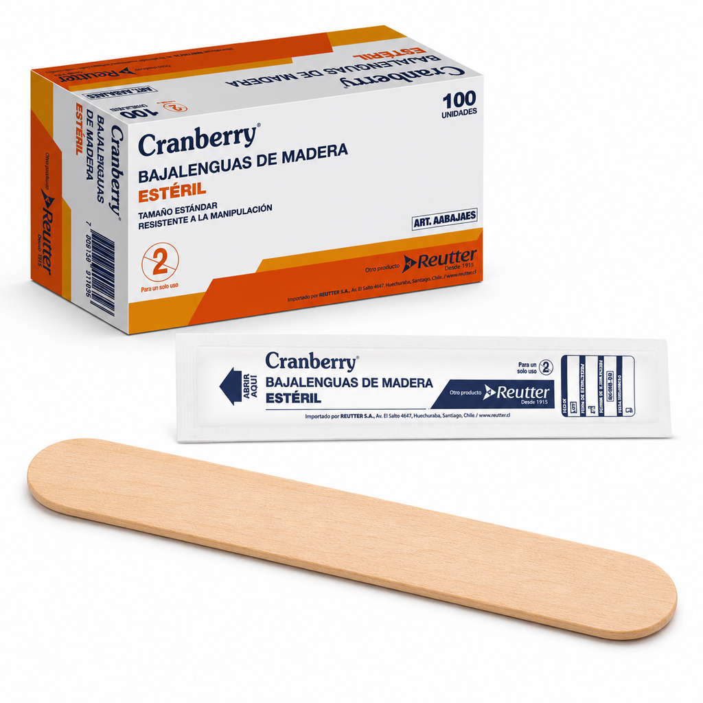 Bajalenguas Estériles de Madera 1 Unidad Reutter Cranberry