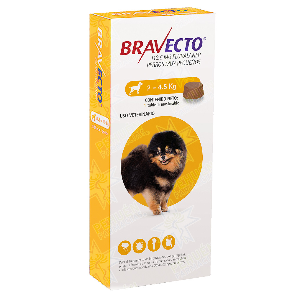 Bravecto Perros 2 a 4,5 kg 112,5 mg 1 Comprimido 12 Semanas MSD