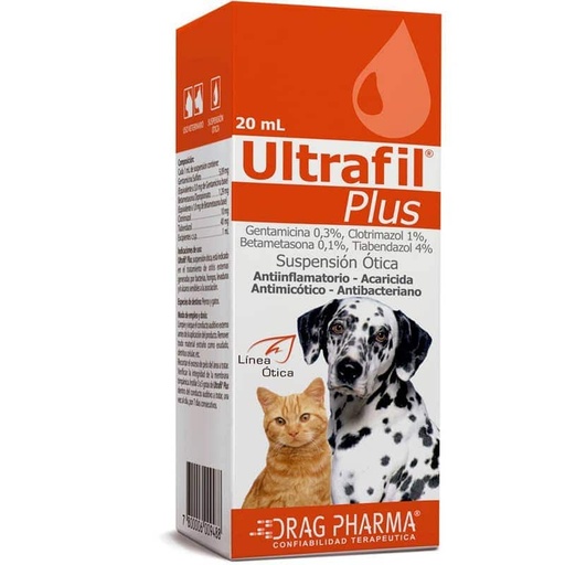 [7800006009488] Ultrafil Plus Gato/Perro Suspensión Ótica 20 mL Drag Pharma