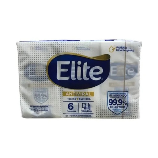 [7806500000938] Elite Antiviral 6 Paquetitos de 10 Pañuelos Desechables Cmpc