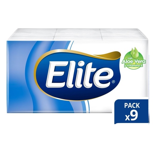 [7806500172192] Elite con Aloe Vera 9 Paquetitos de 10 Pañuelos Desechables Cmpc