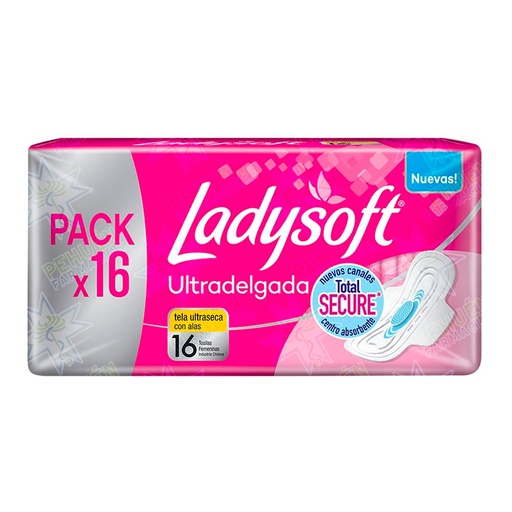 [7790250096122] Ladysoft Ultra Delgada Seca Con Alas 16 Toallas Femeninas Cmpc