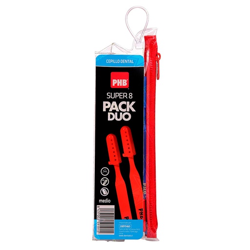 [8437002591915] PHB Super 8 Mediano Pack Duo Estuche + 2 Cepillos de Dientes Dentaid