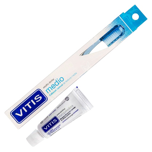 [7805163000125] Vitis Cepillo Dental Medio + Pasta 15 mL Dentaid