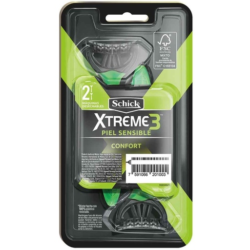 [7591066201003] Schick Xtreme3 Confort Piel Sensible 2 Máquinas de Afeitar Edgewell P.C.