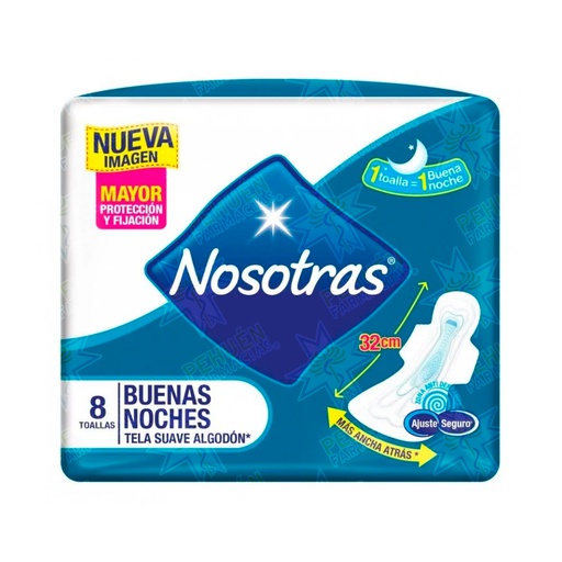 [7702026180287] Nosotras Buenas Noches Tela Suave 8 Toallas Femeninas
