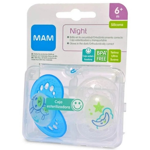 [9001616203954] Mam Night Chupete de Entretención Ortodóncico 6 m+ 2 Unidades 